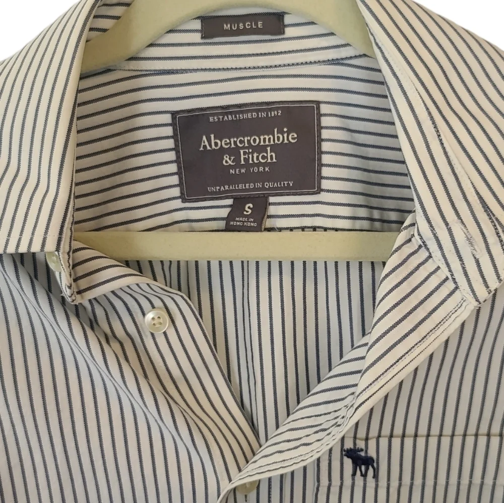 Abercrombie & Fitch Cotton  Button Down Shirt Adult Medium Blue Stripe Mens - Picture 3 of 7